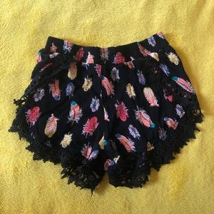 black feathered pattern shorts